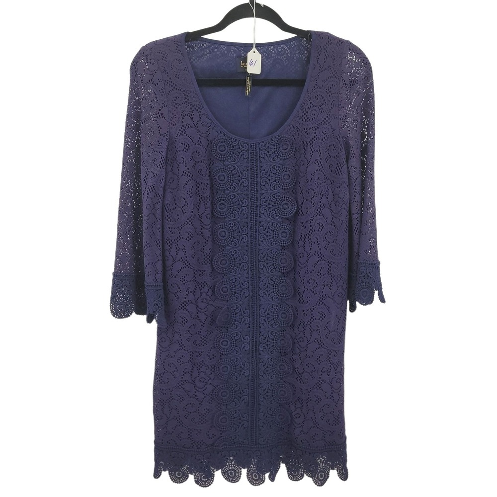 Laundry by‎ Shelli Segal Modest Lace Mini Dress Sz 4 Scalloped Eggplant